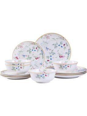 Elegant Floral Dinnerware Set for 4 - 12-Piece Porcelain Plates & Bowls